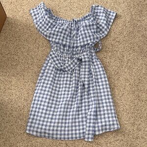 NWT Anthropologie 11.1. TYLHO Kinsey Gingham Off-Shoulder Blue Blogger Dress